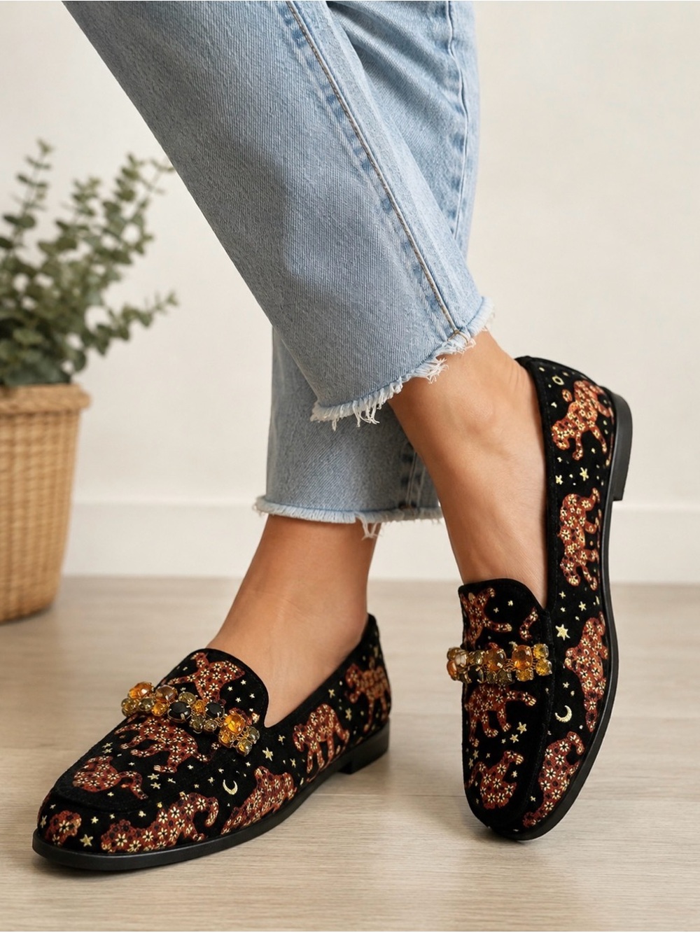 Boden Flats Shoes Embroidered Loafers